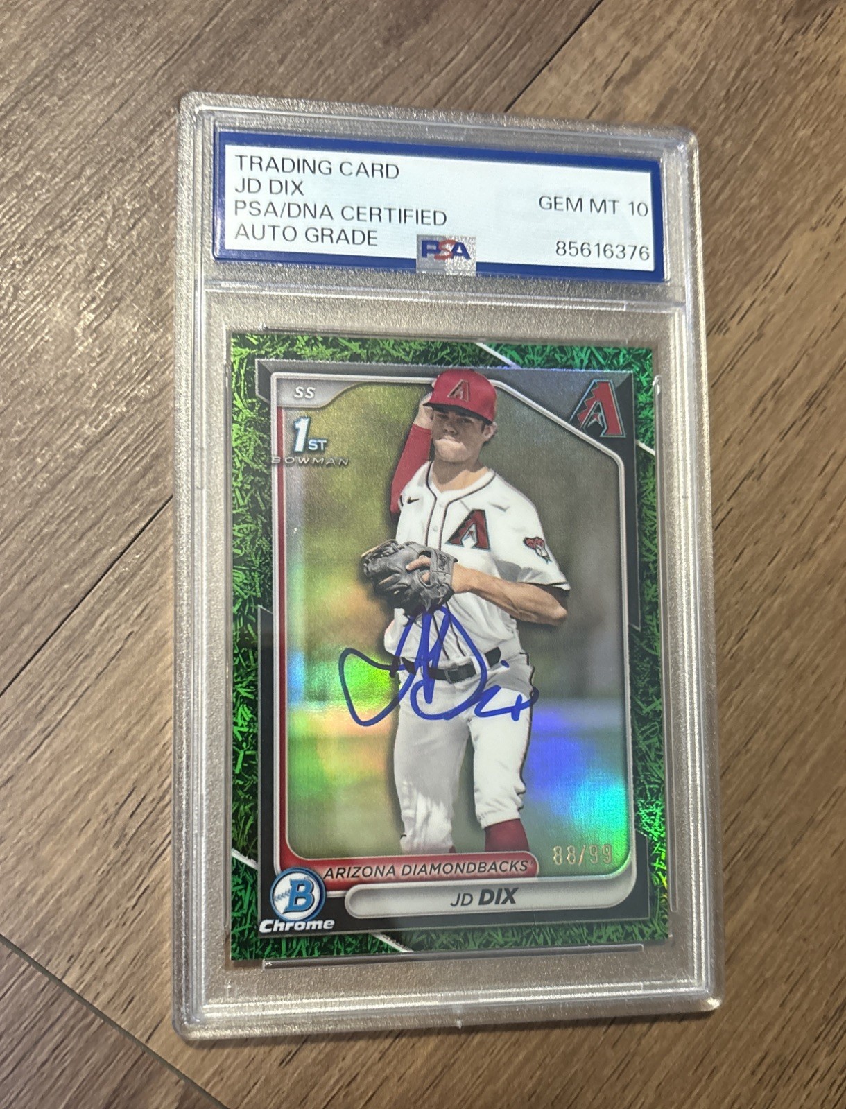 JD Dix 2024 Bowman Chrome AUTO PSA 10 GEM /99 GREEN GRASS REFRACTOR 1ST #35