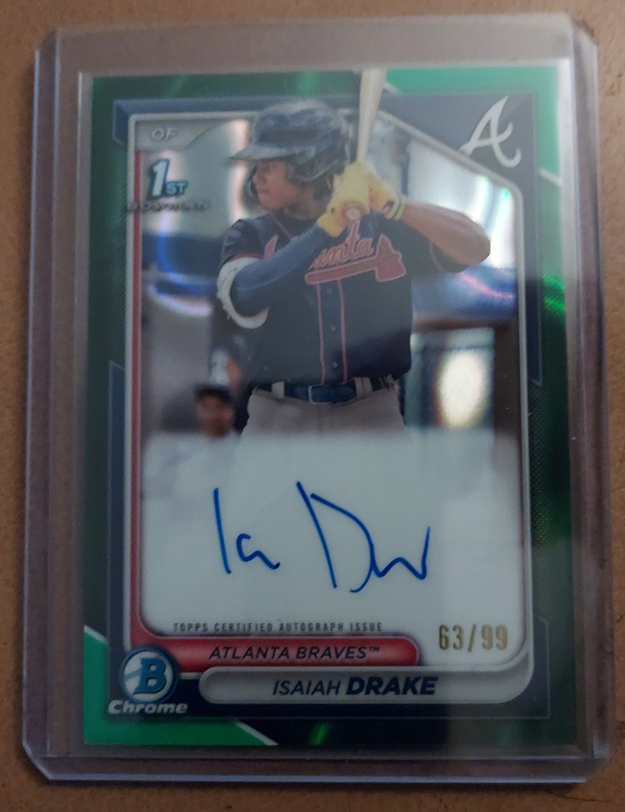 Isaiah Drake 2024 1st Bowman Chrome Auto RC /99 Lava Green #CPA-ID - Braves