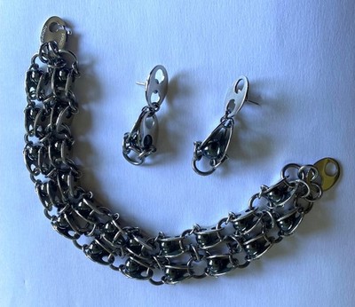 Vintage Paco Rabanne Schmuck, versilbertes Metall und Hämatit.  Top Zustand