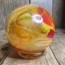 Lincoln City Glass Float Red Yellow Orange Marble 2014 Oregon Coast Blown Glass