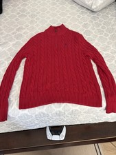 Red Ralph Lauren Cable Knit Zip Up Sweater Men s Medium