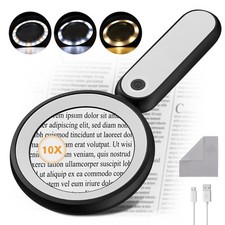 10X Lighted Magnifying Glass 120mm Large Lens Rechargeable LED Magnifier Reading