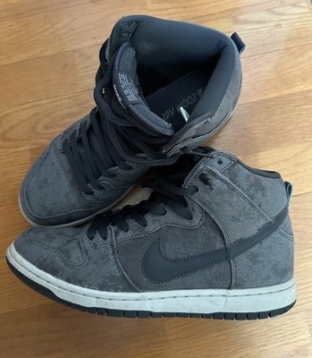 Nike SB Dunk High Gray Black High Top Lace Up Men's Skate Sneaker Rubber Outsole