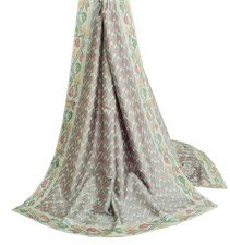 Sushila Vintage Gray Ikat Dupatta 100 Pure Silk Hand Woven Soft Long Stole Wrap