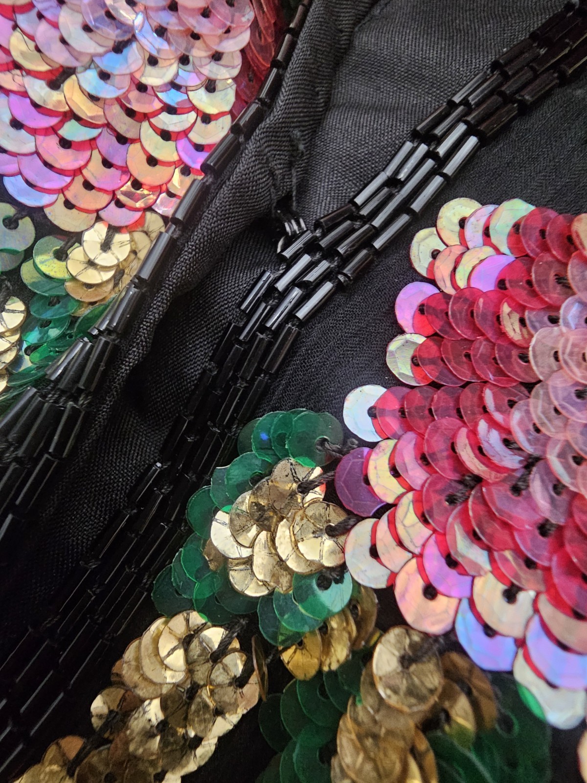 Lawrence Kazar Blac Beaded Sequined Jacket Blouse Small Floral Black Silk