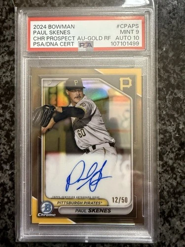 2024 Bowman Chrome Prospect PAUL SKENES GOLD REFRACTOR #/50 PSA 9 Auto 10