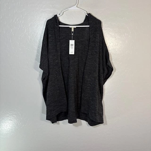 Eileen Fisher Hooded Poncho Womens M/L Charcoal Gray Organic Cotton Knit Sweater
