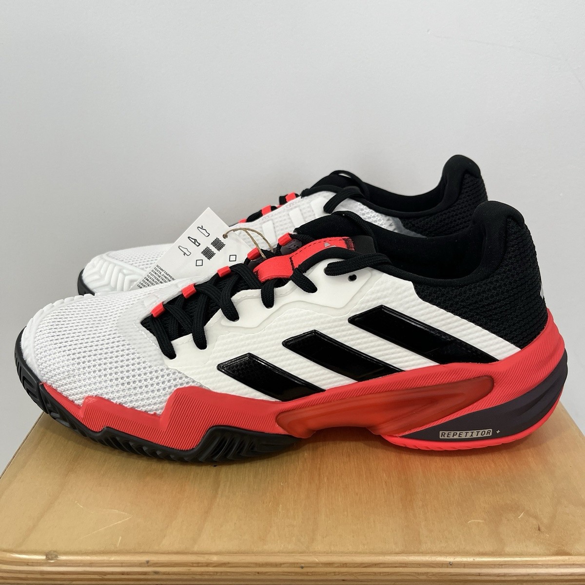 adidas Barricade 13 White Black Lucid Red Men Tennis Sports Shoe