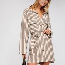 Free People Beach Striped Brown and White Crossroads Tunic Dress Size Medium