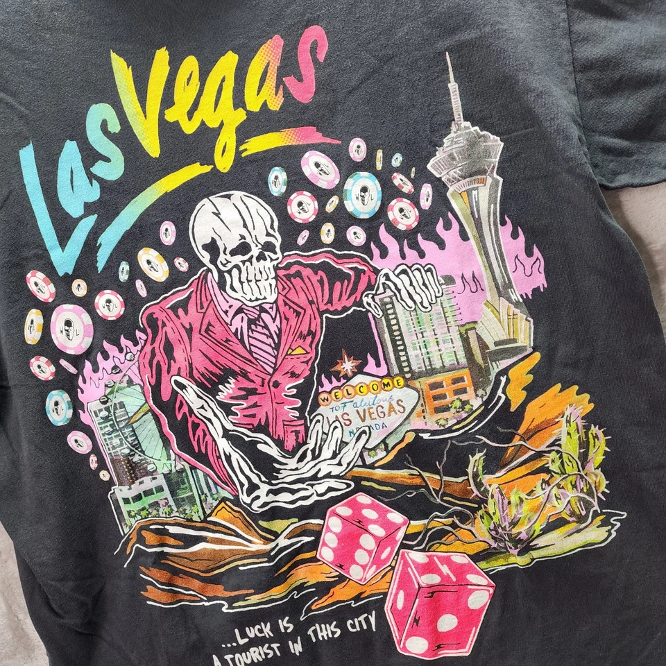 Warren Lotas Las Vegas Skeleton Graphic T-Shirt Men’s M Black Tee Dice Neon Rare - Image 4 of 4