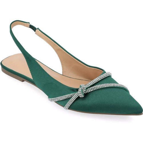 Journee Collection Women Rebbel Slingback Pointed Toe Flats Size US 7M Green