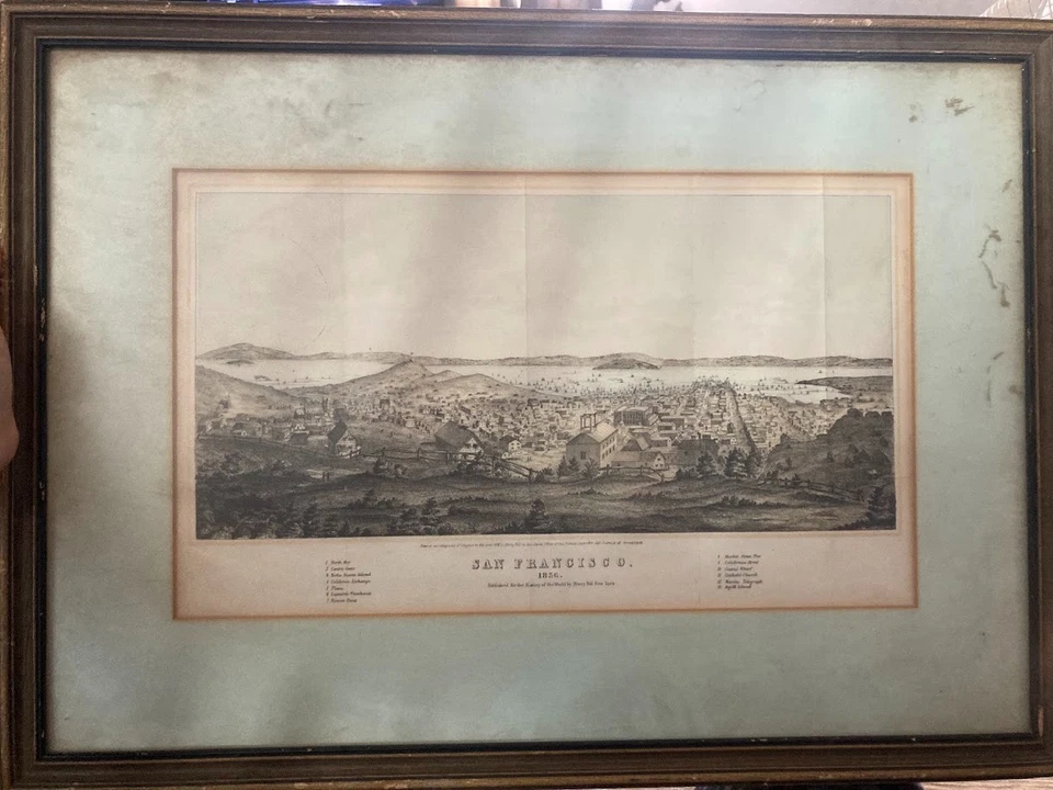 古董 1856 年旧金山平版画亨利·比尔相框全景印刷品 — 第 2/4 张图片