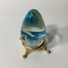Vintage Blue Pressed Glass Egg-Shaped Trinket Box with Pineapple Motif — listing 4