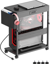 Adjustable Computer Tower Stand with Power Outlets  USB Charging,Heavy-Duty Rol