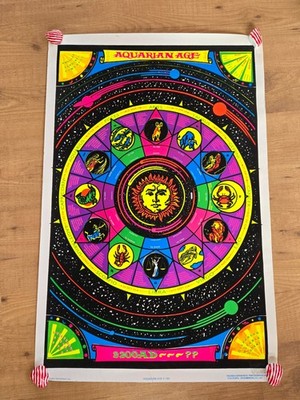 Vintage 1970's Funky Enterprises ''Aquarian Age'' Zodiac Blacklight Poster