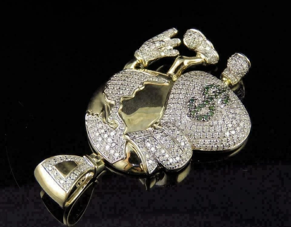 Colgante bolsa de dinero globo de diamantes de corte redondo de 3 quilates para hombre enchapado en oro de 14 k Foto 3 de 4