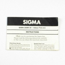 Sigma Zoom 35-135mm f/3.5-4.5 Lens - Operating Instruction Manual
