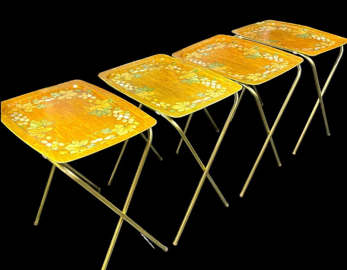 Vtg LAVADA TV Trays Tables A utumn Floral Holiday Gold Old School Grandparents