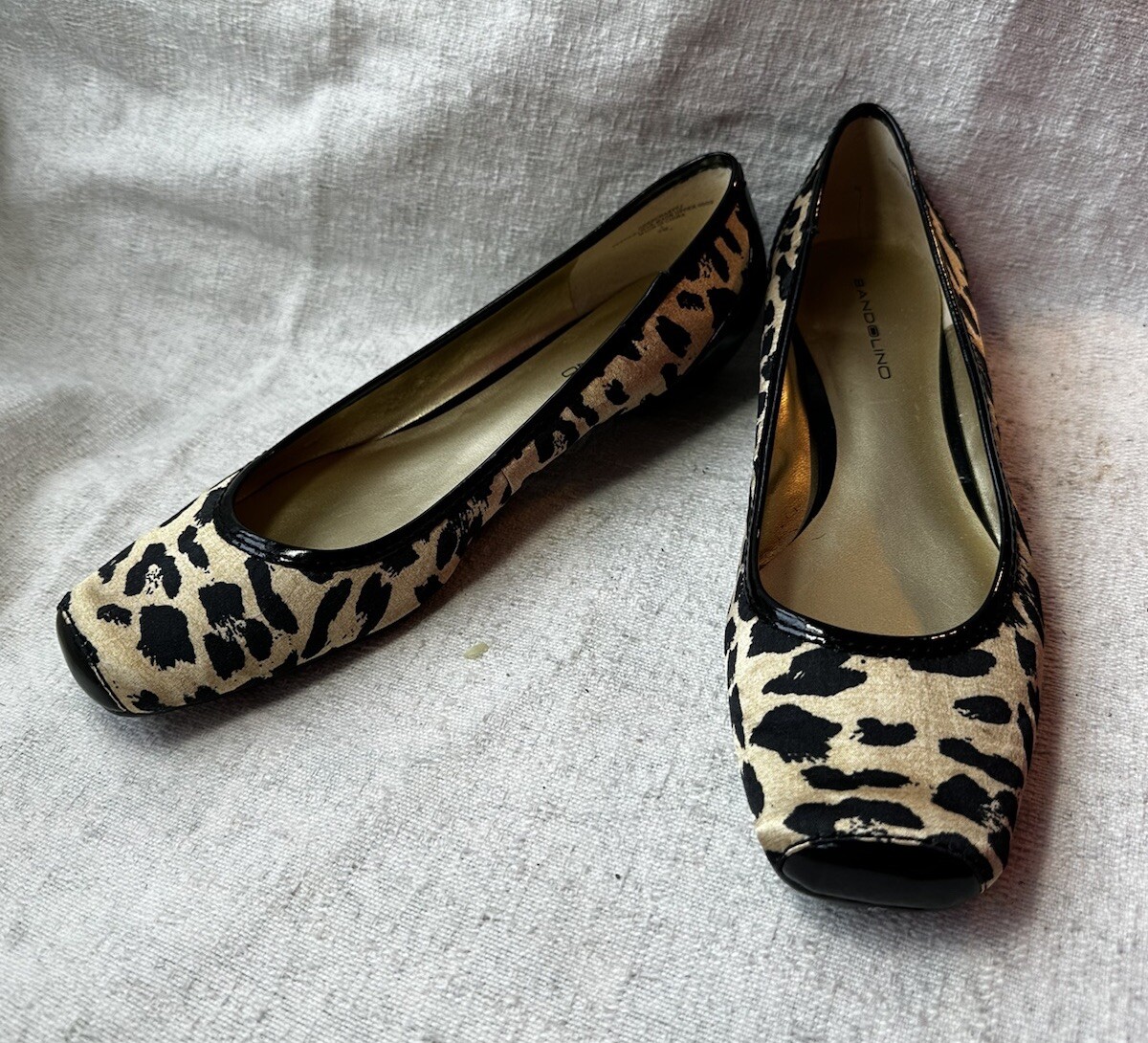 Bandolino Womens Animal Print Satin /Blk Patent Ballet Style Flat