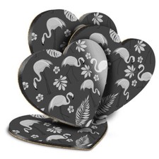 4x Heart MDF Coasters - BW - Tropical Flamingo Birds Summer  #41143
