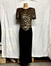 Vintage Women's Lawrence Kazar 1980s Black  Gold Sequin Designer Evening Dress