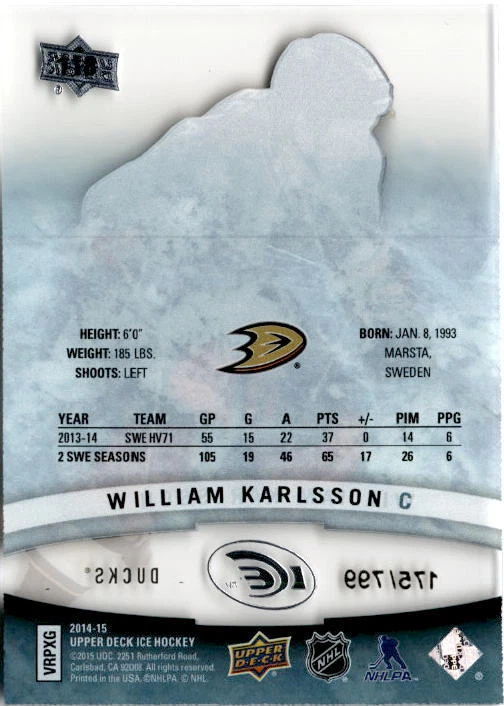 2014 Upper Deck Ice #118 William Karlsson /799 - Image 2 of 2