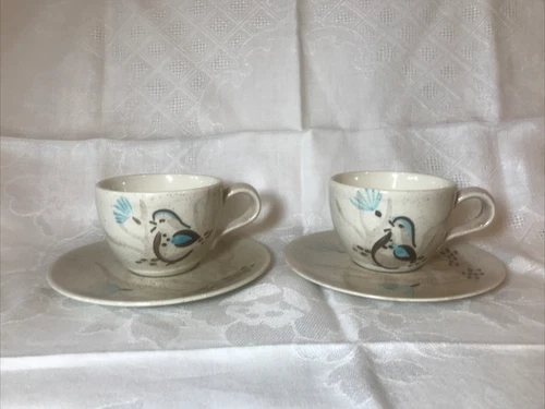 Red Wing Bob White Quail Cups & Saucers  Pottery 2 Sets (4 lots of 2 available)*