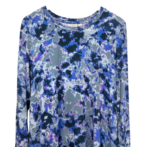 LOGO Lori Goldstein Tunic Tee Medium Blue Gray Tie Dye Long Sleeve Boho NWOT - Picture 2 of 7