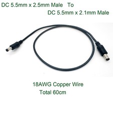 DC Power 5.5mm x 2.5mm Male To 2.1mm Male CCTV Adapter 18AWG Cable LED Strip DVR
