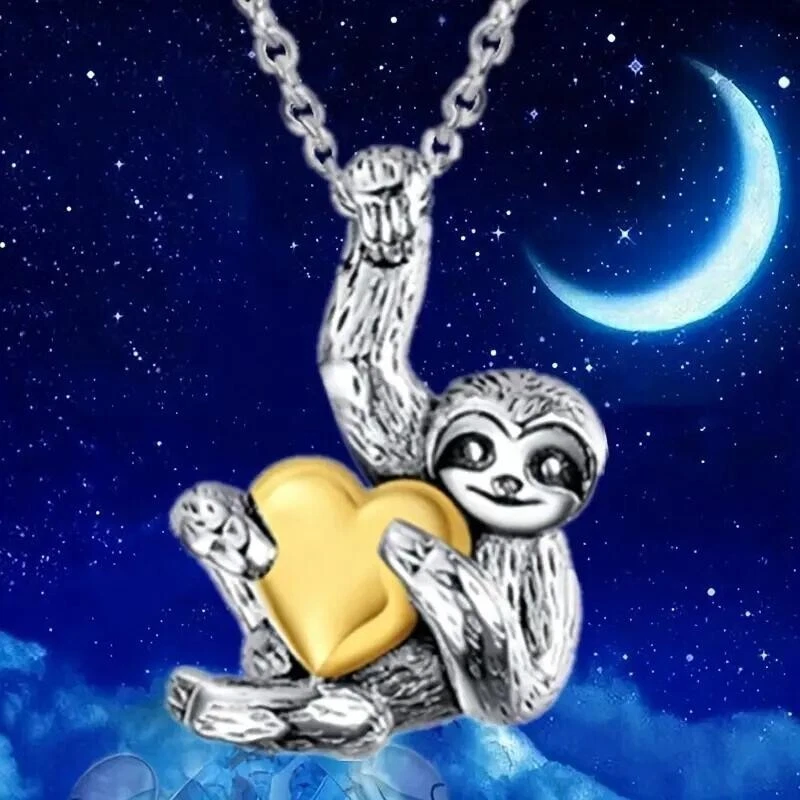 Милый сердце обнимая ленивца ожерелье кулон ожерелье серебристого ювелирных изделий творческий подарок - Изображение 2 из 4