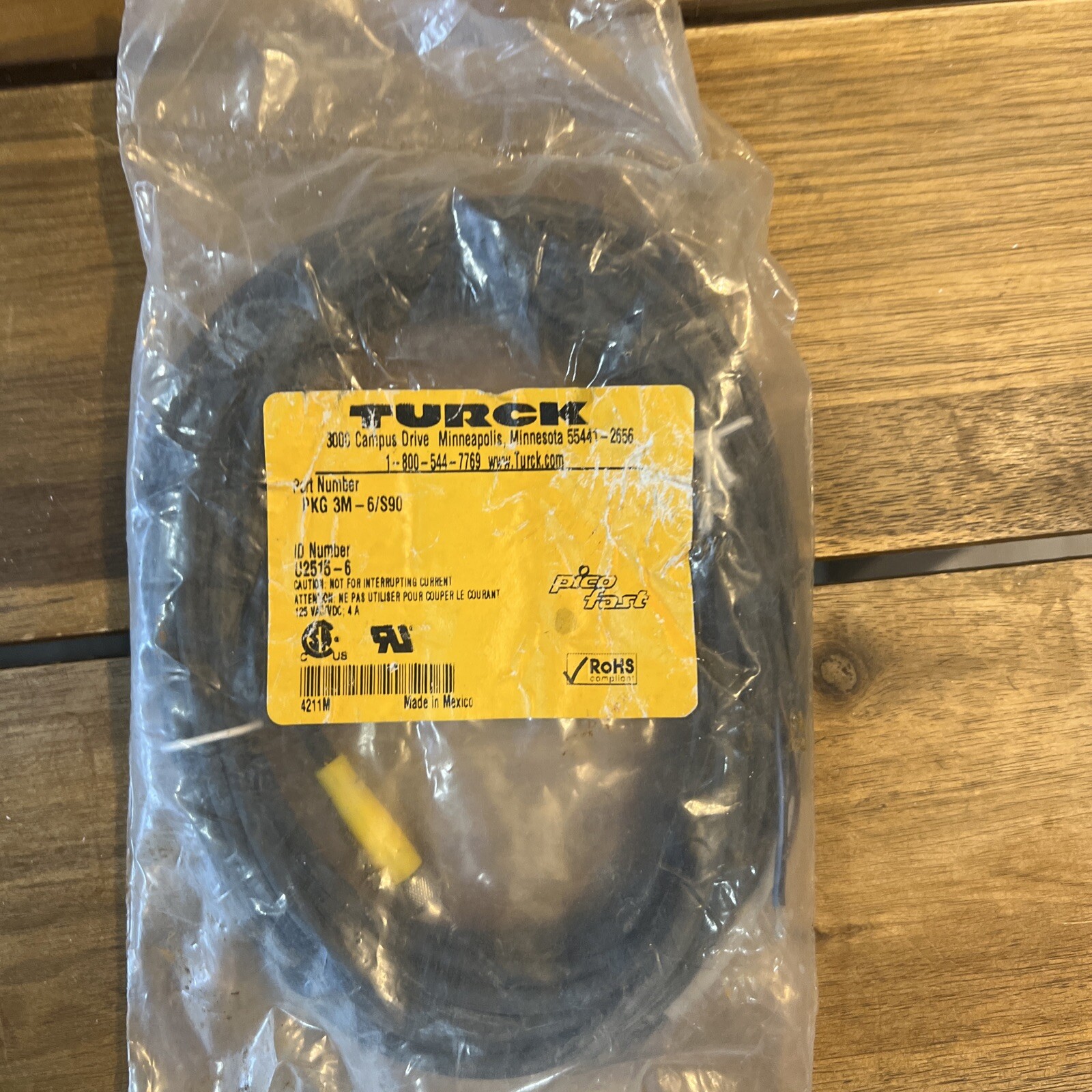 Turck PKG-3M-6/S90 wire In Sealed Bag