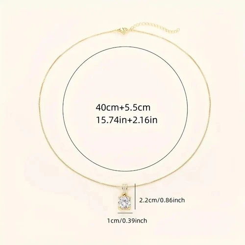 Luxury Golden Square Shiny Zircon Pendant Necklace Women Party Stylish Fashion image 4