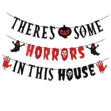 Red and Black Glitter There's Some Horrors In This House Banner, Halloween
