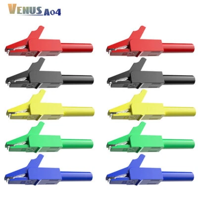 PEAKELECT 10PCS Insulated Alligator Clip to 4mm Banana Female Jack Copper Crocodile Clamps