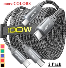 USB C to USB C 100W PD Dual Type C Male Fast Charging QC Data Sync USB Cable 2Pc