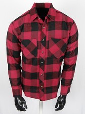 Mens Flannel Plaid Shirt Red Black Western Button Chest Pockets Long Sleeve