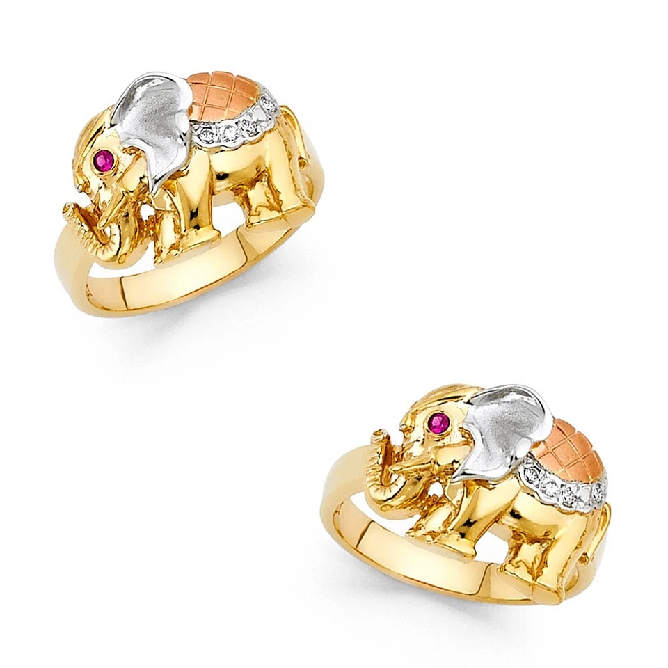 ORO - 14K Anillo Elefante Elegante Circonita Cúbica Oro Tricolor Foto 2 de 3