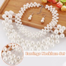 Fashion Ethnic Style Jewelry Sets Women Pearl Multilayer Necklace Earrings Set.