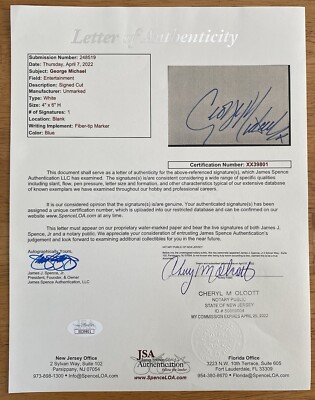 George Michael Signed Autographed 4x6 Card Full JSA Letter Wham