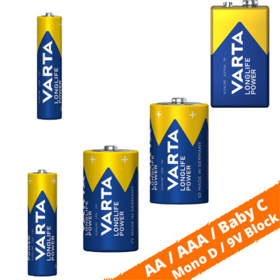 Varta AA LR6 AAA LR03 Baby C LR14 Mono D LR20  E Block - Longlife Power Batterie