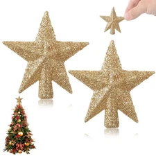 2pcs Mini Christmas Tree Topper Glitter Star Xmas Tree Ornament 2.4 Inch