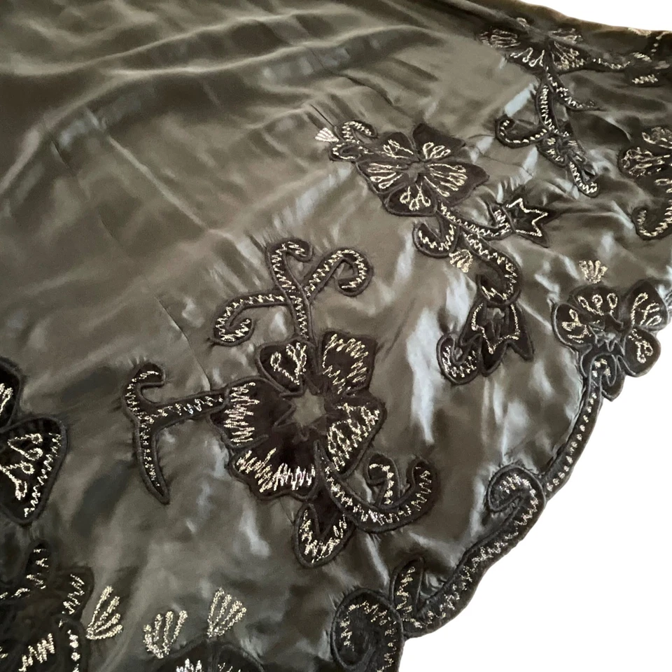 Chico's Silk Vintage 90's Skirt Midi Length Floral Appliqué Black Sz 3 XL US 16 - Image 2 of 4