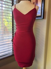 Windsor Burgundy Ruched Bodycon Mini Dress Spaghetti Strap Cocktail Party Small