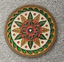 Vintage Brass Byzantine Greek Mosaic Enamel Inlay Plate Wall Hanging 3.5 Inch