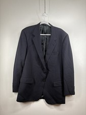 Burberry Wool Blazer Mens 44 Dark Navy Double Vented 2 Button Jacket Vintage