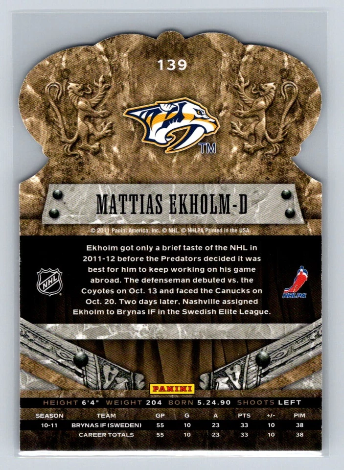 2011 Panini Crown Royale #139 Mattias Ekholm RC Nashville Predators - Image 2 of 2