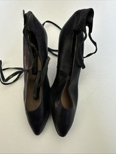 Vintage 1980s Maud Frizon Lace Up Black Pumps Heels Shoes