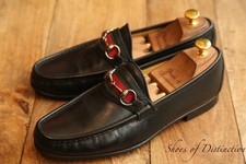 Gucci Black Leather Silver Bit Loafers Shoes Men's UK 8 E US 9 EU 42 Vintage