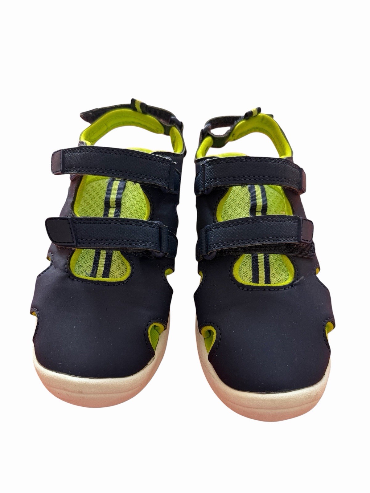 Cat & Jack Kids Boys Size 2 Navy Blue Neon Green  Sandals Hook & Loop