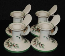 FOUR (4) SPODE CHRISTMAS TREE INDIVIDUAL CHAMBERSTICK CANDLE HOLDERS